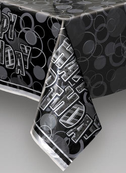 Black & Silver Glitz Happy Birthday Table Cover