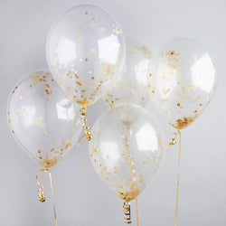 5 Gold Confetti Balloons