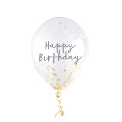 5 Gold Happy Birthday Confetti Balloons