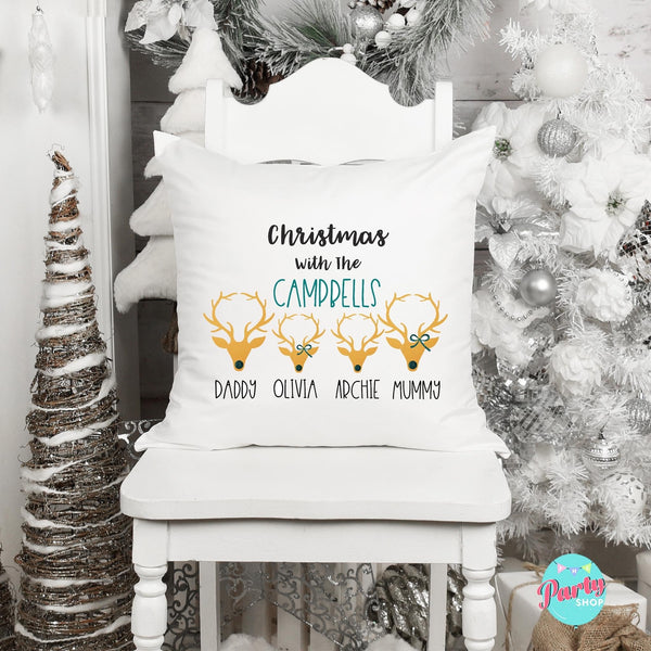 Personalised Christmas Reindeer Family Cushion