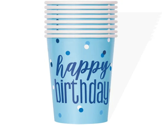 Blue Glitz Happy Birthday Cups