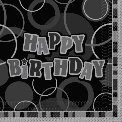 Black & Silver Glitz Happy Birthday Napkins