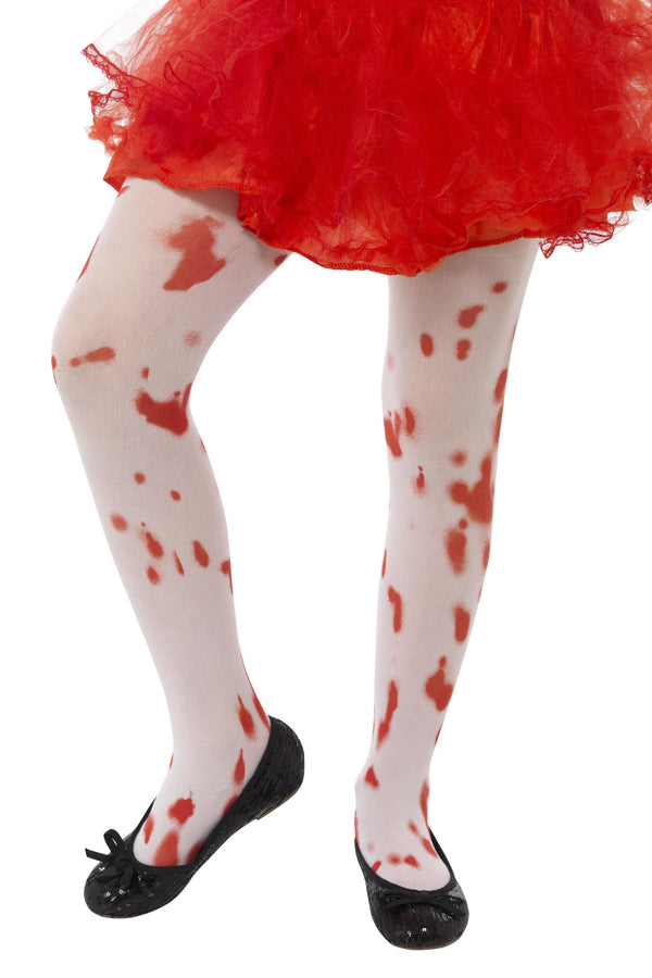  Tights, White, with Blood Stain Print, Age 6-12 - Halloween