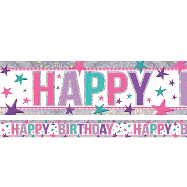 Holographic Foil Banner - Happy Birthday Pink