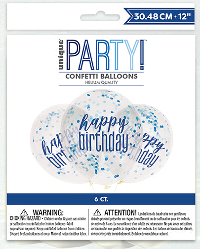 Glitz Happy Birthday Blue & Silver Confetti Balloons 6pk