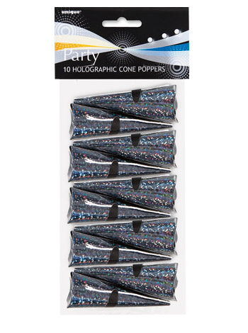 Black Holographic Cone Party Poppers