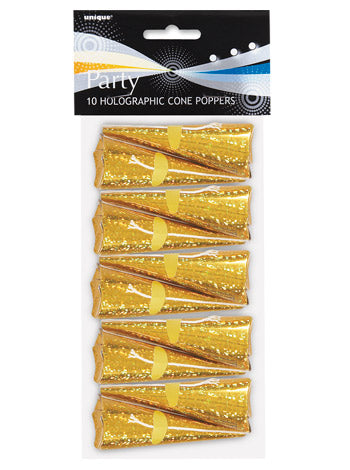 Gold Holographic Cone Party Poppers