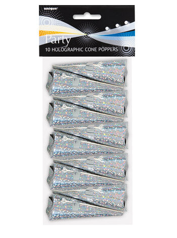 Silver Holographic Cone Party Poppers