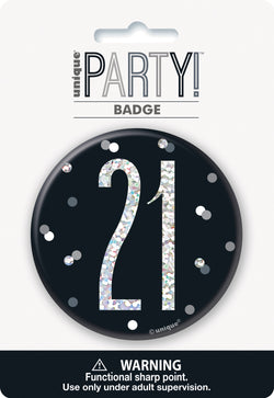 Black Glitz 21st Birthday Badge