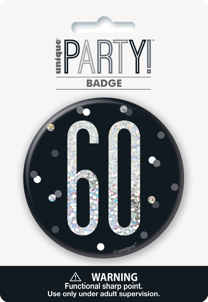 Black Glitz 60th Birthday Badge
