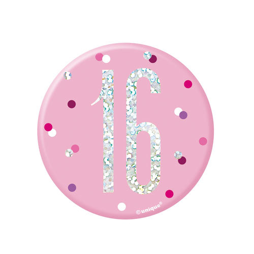 Pink Glitz Birthday Badge 16