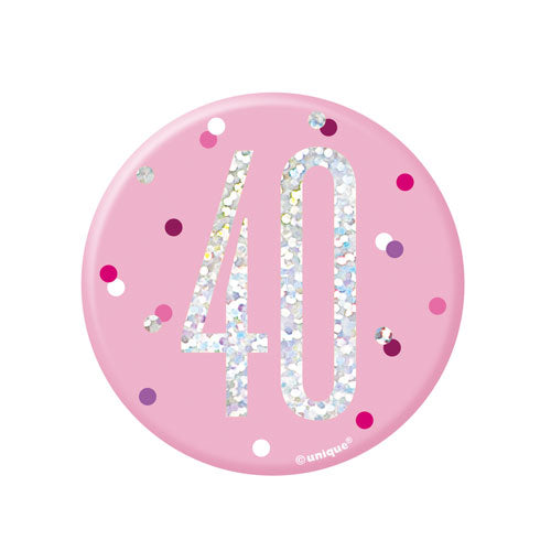 Pink Glitz Birthday Badge 40