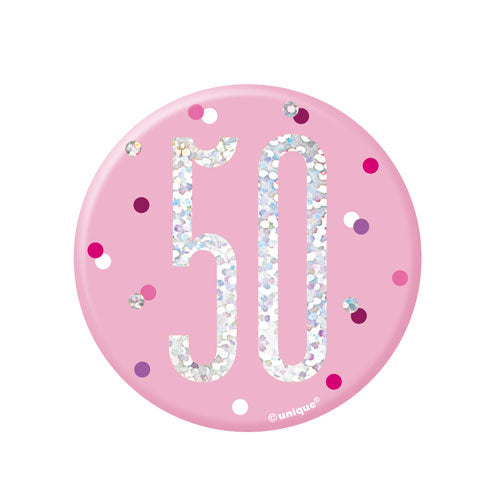 Pink Glitz Birthday Badge 50