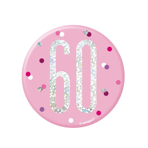Pink Glitz Birthday Badge 60