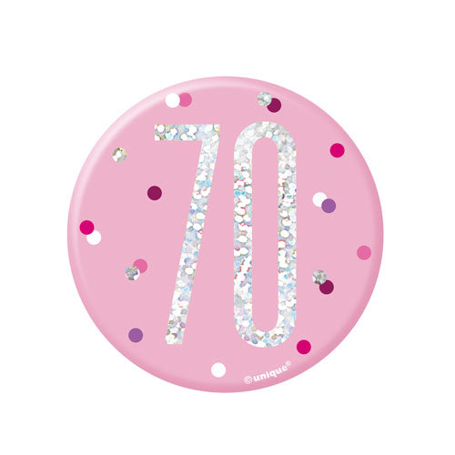 Pink Glitz Birthday Badge 70