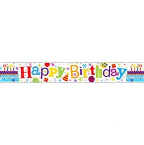 Holographic Foil Banner- Happy Birthday Cake