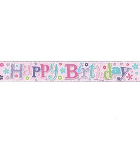 Holographic Foil Banner- Happy Birthday Pink
