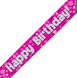Holographic Foil Banner- Happy Birthday Pink Star