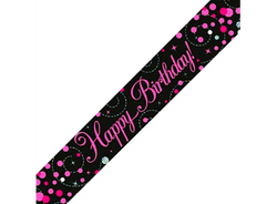 Holographic Foil Banner- Happy Birthday Black & Pink