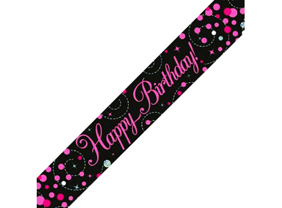 Holographic Foil Banner- Happy Birthday Black & Pink