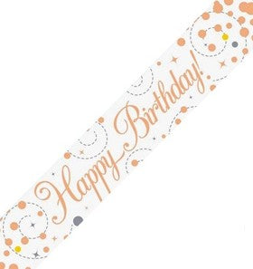 Holographic Foil Banner- Happy Birthday White & Rose Gold