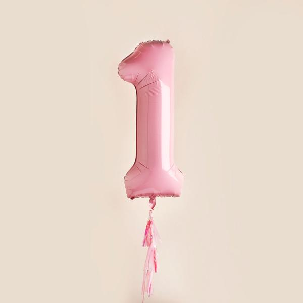 1 Jumbo Number Baby Pink Foil Balloon