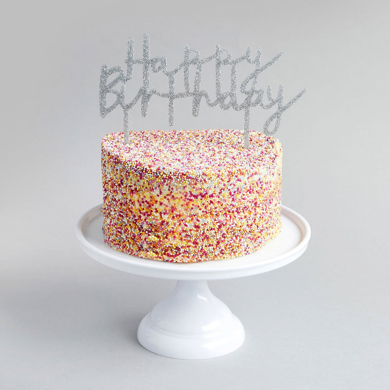 Silver Glitter Acyrlic Happy Birthday Cake Topper