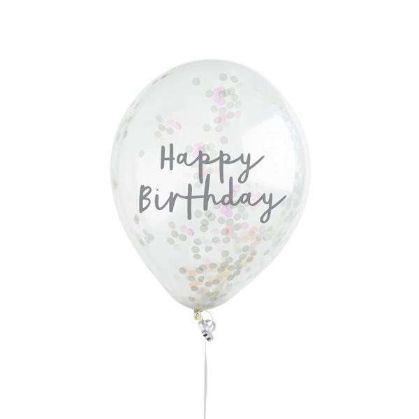 5 Iridescent Happy Birthday Confetti Balloons