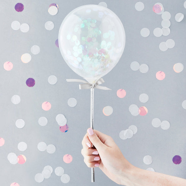 5 Iridescent Mini Confetti Balloon Wands