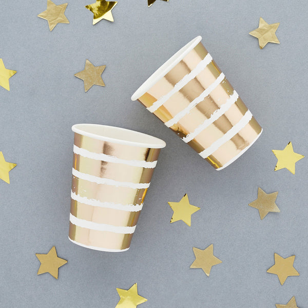 10 Gold Striped Paper Cups