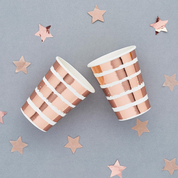 10 Rose Gold Striped Paper Cups