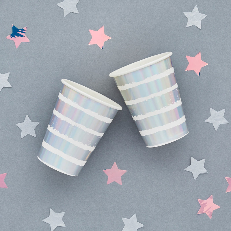 10 Iridescent Striped Paper Cups