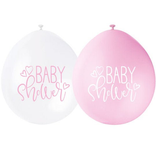 9 Inch Baby Shower Neck Up Pink & White Latex Balloons (10)