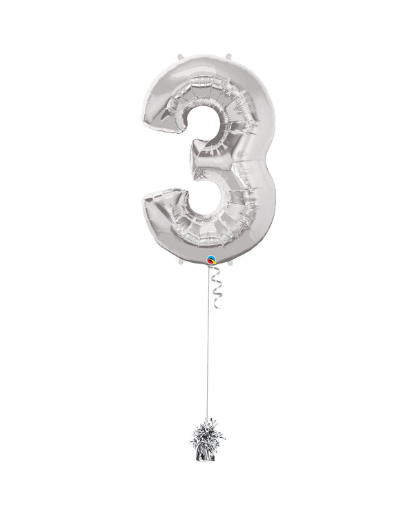 3 Jumbo Number Silver Foil Balloon