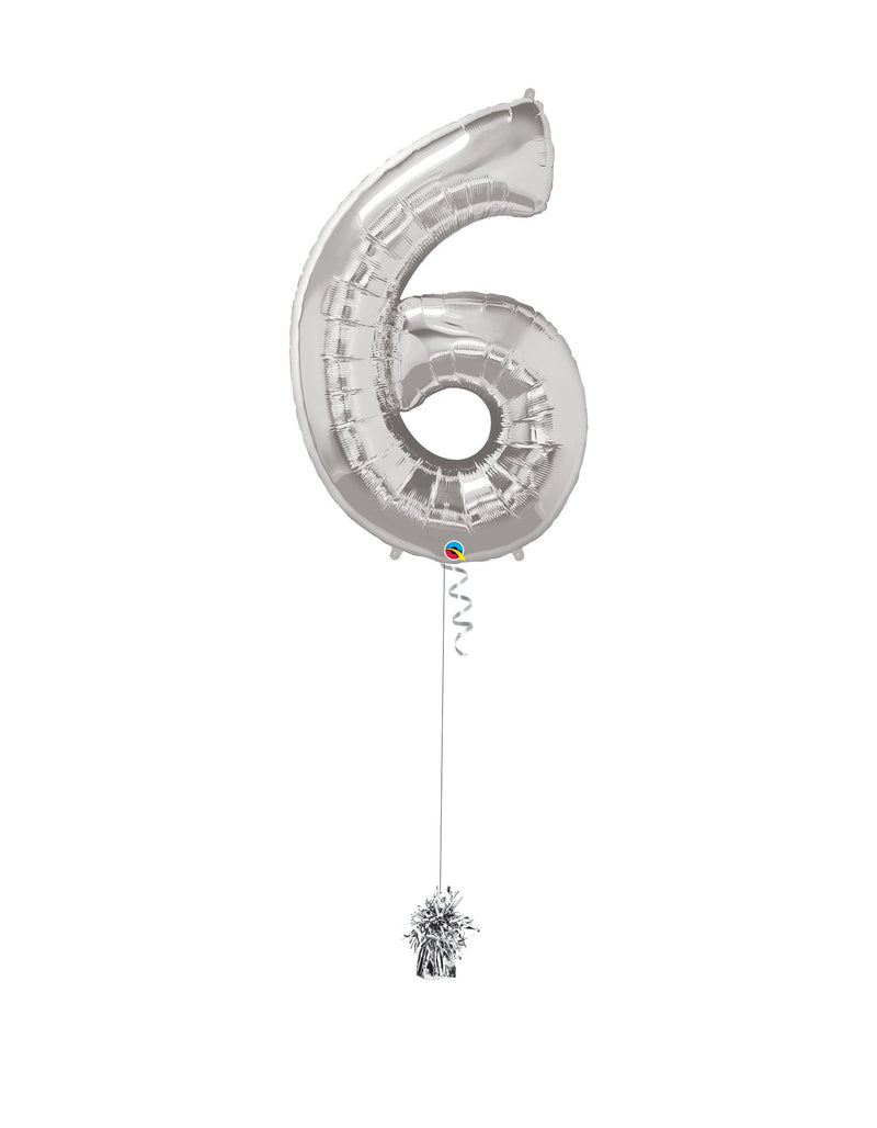 6 Jumbo Number Silver Foil Balloon