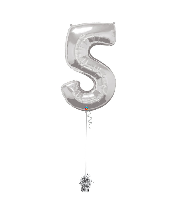 5 Jumbo Number Silver Foil Balloon