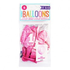 12 Inch 1st Birthday Pink Latex Balloons (5)