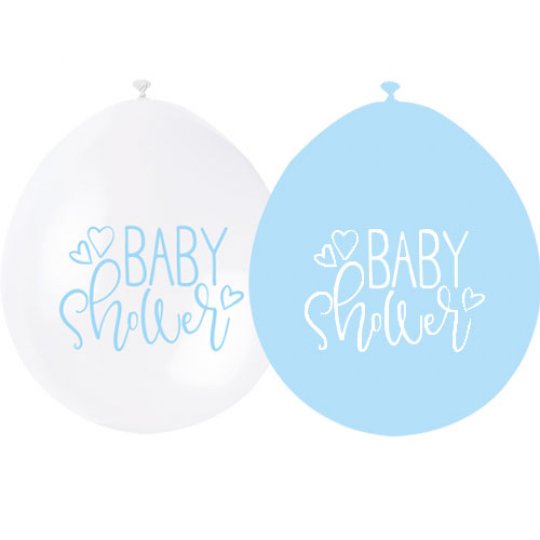 9 Inch Baby Shower Neck Up Blue & White Latex Balloons (10)