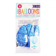12 Inch 1st Birthday Blue Latex Balloons (5)