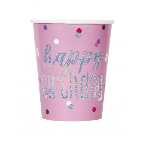 Pink & Silver Glitz Happy Birthday Cups