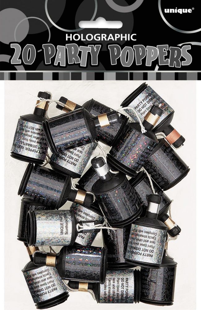 Black & Silver Holographic Party Poppers